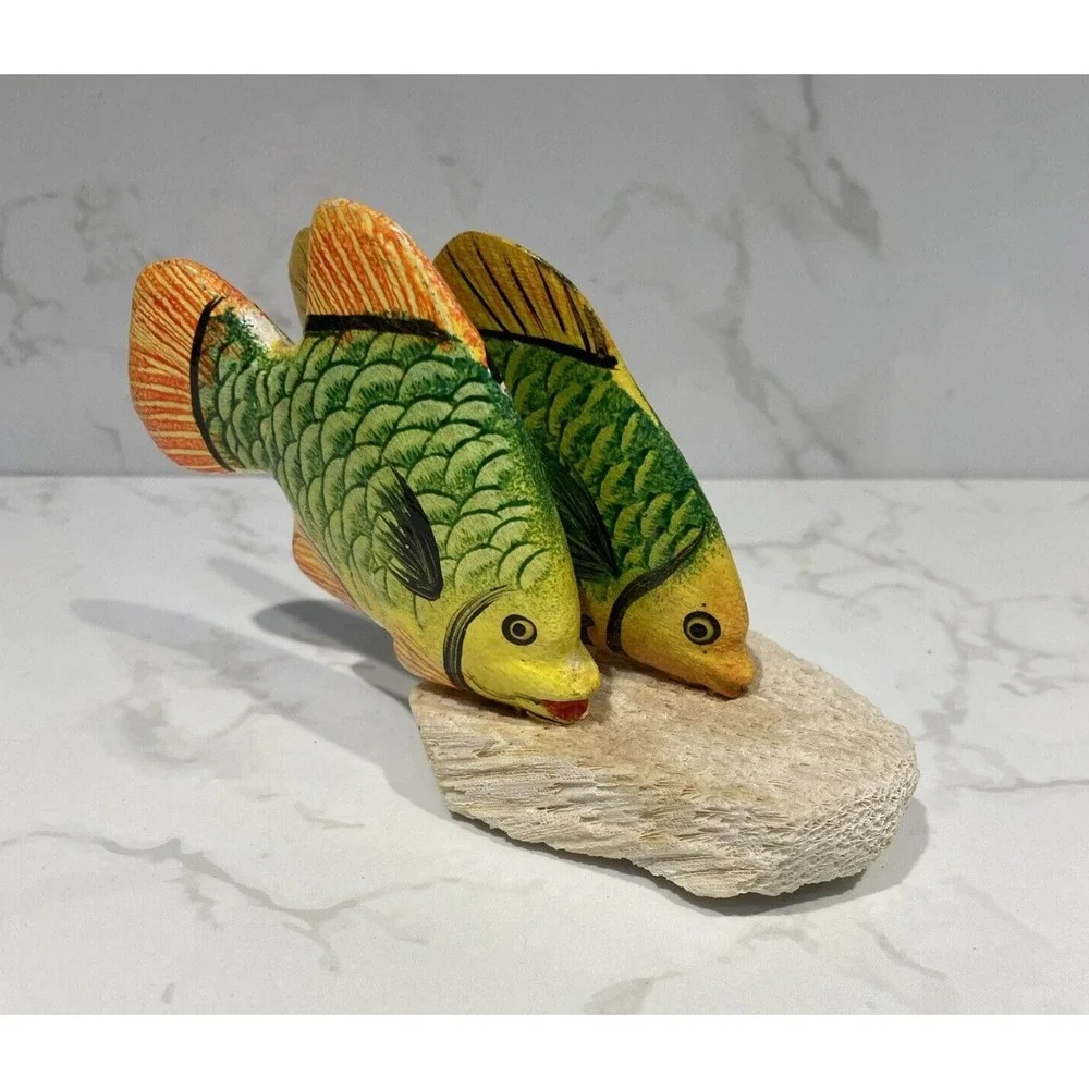 Artesania Puello Caribbean 2 Green Multicolor Tropical Fish Figurine Decor